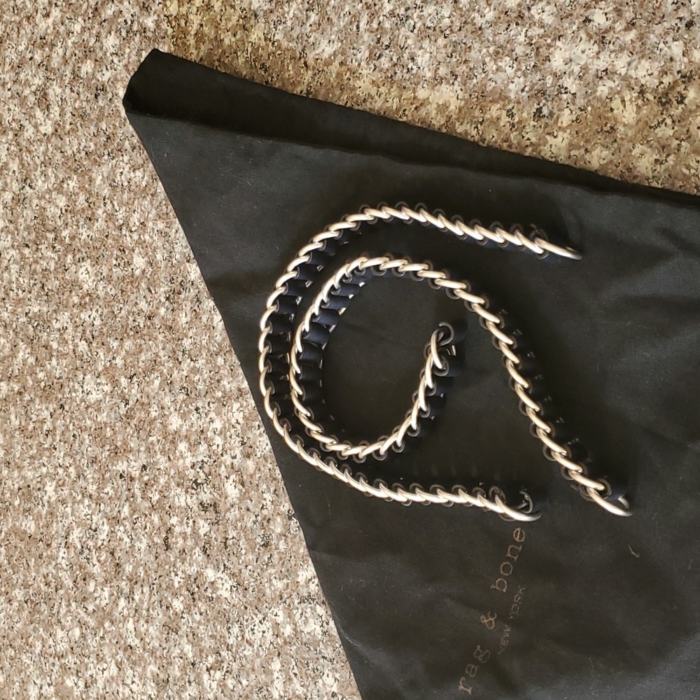 Black leather through silver-toned chain x2